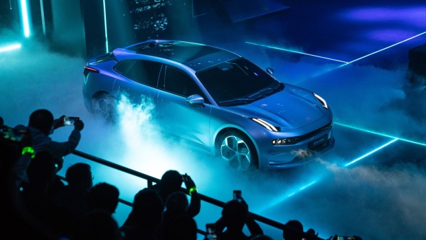 The Geely Automobile Holdings Ltd. Lynk & Co. Zero Concept vehicle is unveiled during a launch event in Beijing, China, on Wednesday, Sept. 23, 2020. Zhejiang Geely Holding Group Co., the Chinese carmaker whose stable of brands includes Volvo and Lotus, said the underpinnings of a new electric model coming next year will be offered up to other manufacturers.
