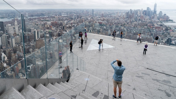 Visitors on the "Edge" observation deck at 30 Hudson Yards in New York.
