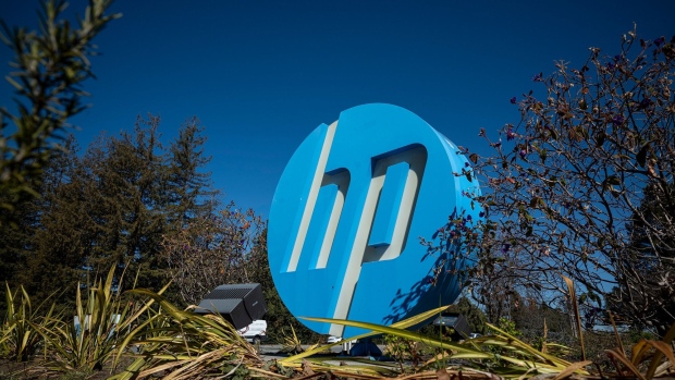 Signage for HP Inc. outside the company's headquarters in Palo Alto, California, U.S., on Wednesday, Feb. 24, 2021. HP Inc. is expected to release earnings figures on February 25. Photographer: David Paul Morris/Bloomberg