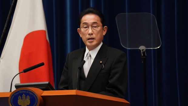Fumio Kishida, Japan's prime minister, speaks during a news conference at the prime minister's official residence in Tokyo, Japan, on Monday,  Oct. 4, 2021. Kishida replaced the top ministers responsible for managing the Covid-19 pandemic as he announced a new cabinet on Monday, amid pressure on the government to reopen the economy while avoiding another wave of infections.