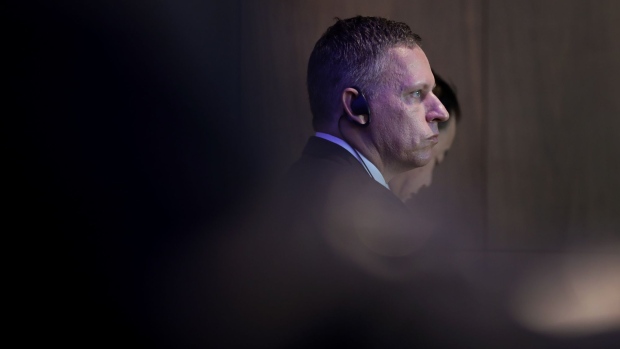 Peter Thiel, co-founder and chairman of Palantir Technologies Inc., attends a news conference in Tokyo, Japan, on Monday, Nov. 18, 2019. The billionaire entrepreneur was in Japan to unveil a $150 million, 50-50 joint venture with local financial services firm Sompo Holdings Inc. Palantir Technologies Japan Co. will target government and public sector customers, emphasizing health and cybersecurity initially.