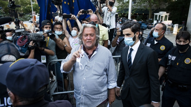 Steve Bannon, former U.S. President Donald Trump political strategist, departs from federal court in New York, on Aug. 20, 2020.