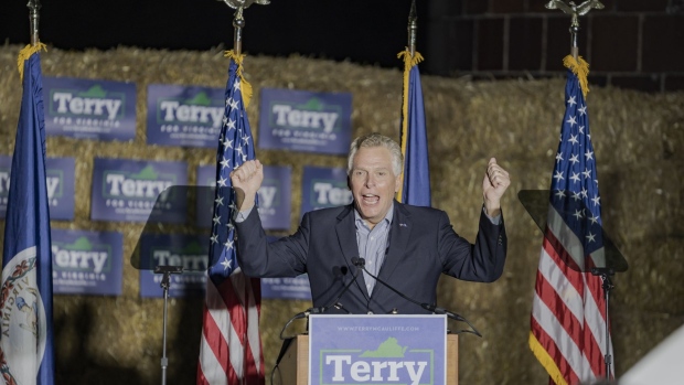 Terry McAuliffe, Democratic gubernatorial candidate for Virginia, gestures as he speaks during a campaign event in Henrico, Virginia, U.S., on Friday, Oct. 15, 2021. Virginia will elect a new governor on Nov. 2, and the contest, between McAuliffe and Republican Glenn Youngkin, may foreshadow midterm congressional elections in 2022.