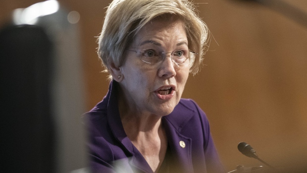 Senator Elizabeth Warren, a Democrat from Massachusetts, speaks during a Senate Banking, Housing, and Urban Affairs Committee hearing in Washington, D.C., U.S., on Tuesday, Oct. 19, 2021. The rise of digital currencies and a decline in the use of the dollar by U.S. adversaries are driving calls for a more multilateral approach to sanctions policy at the Treasury Department as the U.S. tries to keep up with changes in the global financial system.