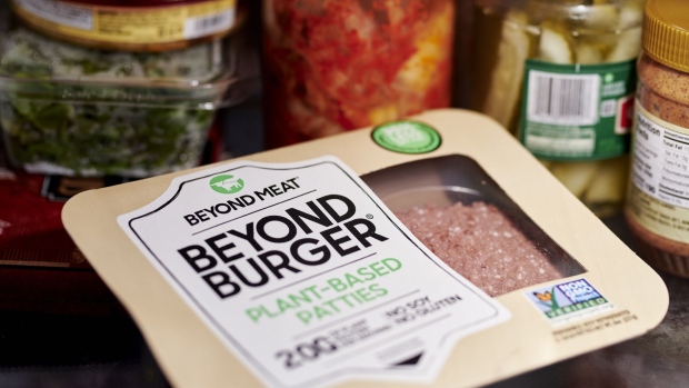 A package of Beyond Meat burger patties arranged in the Brooklyn borough of New York, U.S., on Friday, Nov. 6, 2020. Beyond Meat Inc. has been able to shift to greater sales at retail outlets as the coronavirus pandemic affected restaurant sales, though the split between retail and foodservice may not rebalance until at least mid-2021. Photographer: Gabby Jones/Bloomberg