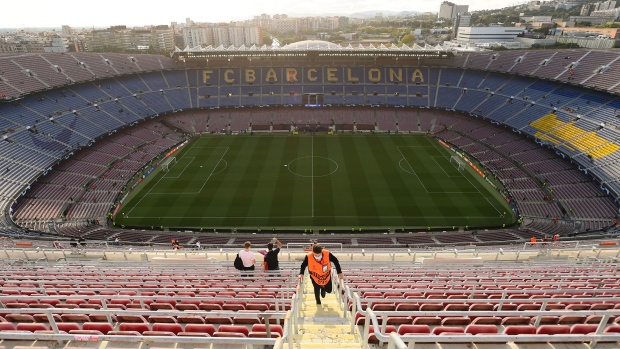 General view of the stadium prior to the UEFA Champions League group E match between FC Barcelona and Dinamo Kiev at Camp Nou on October 20, 2021 in Barcelona, Spain. 
