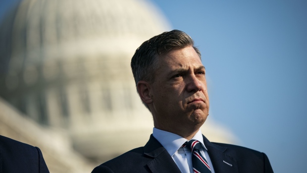 Representative Jim Banks, a Republican from Indiana, listens during a news conference before a hearing for the Select Committee to Investigate the January 6th Attack on the U.S. Capitol in Washington, D.C., U.S., on Tuesday, July 27, 2021. Seven House Democrats and two Republicans today launch what they say will be the fullest investigation yet of the Jan. 6 insurrection at the U.S. Capitol, an inquiry that could drag the issue into next year's midterm election campaign.