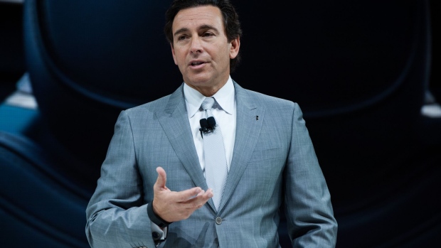 Mark Fields, president and chief executive officer of Ford Motor Co., speaks during the 2017 New York International Auto Show (NYIAS) in New York, U.S., on Wednesday, April 12, 2017. The New York International Auto Show, North America's first and largest-attended auto show dating back to 1900, showcases an incredible collection of cutting-edge design and extraordinary innovation.