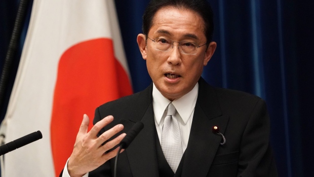 Fumio Kishida, Japan's prime minister, speaks during a news conference at the prime minister's official residence in Tokyo, Japan, on Monday, Oct. 4, 2021. Kishida replaced the top ministers responsible for managing the Covid-19 pandemic as he announced a new cabinet on Monday, amid pressure on the government to reopen the economy while avoiding another wave of infections.