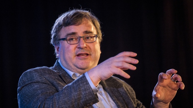 Reid Hoffman, co-founder of LinkedIn Corp., speaks during the Bridge Forum in San Francisco, California, U.S., on Tuesday, April 16, 2019. The event brings together leaders in finance and technology from Asia and Silicon Valley to connect and share insights.