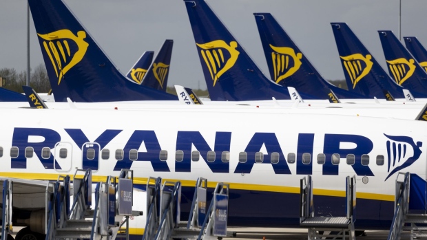 Passenger aircraft, operated by Ryanair Holdings Plc, on the tarmac at London Stansted Airport, operated by Manchester Airport Plc,in Stansted, U.K.