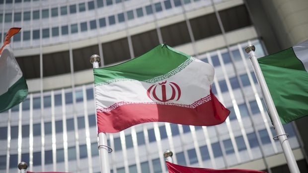 VIENNA, AUSTRIA - MAY 24: The flag of Iran is seen in front of the building of the International Atomic Energy Agency (IAEA) Headquarters ahead of a press conference by Rafael Grossi, Director General of the IAEA, about the agency's monitoring of Iran's nuclear energy program on May 24, 2021 in Vienna, Austria. The IAEA has been in talks with Iran over extending the agency's monitoring program. Meanwhile Iranian and international representatives have been in talks in recent weeks in Vienna over reviving the JCPOA Iran nuclear deal. (Photo by Michael Gruber/Getty Images) Photographer: Michael Gruber/Getty Images Europe