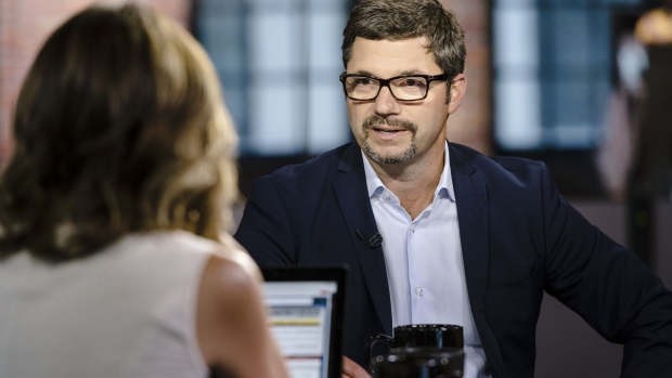 Robert Piconi, co-founder and chief executive officer of Energy Vault SA, speaks during a Bloomberg Technology television interview in San Francisco, California, U.S., on Thursday, Aug. 15, 2019. Piconi discussed transforming energy storage and using concrete to convert kinetic energy.