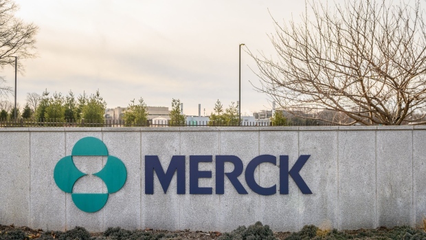 Signage outside Merck & Co. headquarters in Kenilworth, New Jersey, U.S. Photographer: Christopher Occhicone/Bloomberg