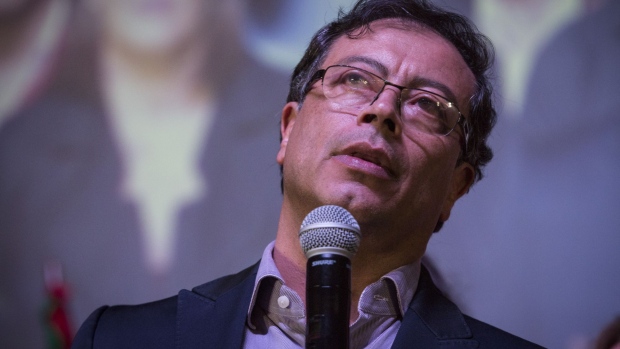 Gustavo Petro, presidential candidate for the Progressivists Movement Party, speaks during an election night event at the party's headquarters in Bogota, Colombia, on Sunday, May 27, 2018. Ivan Duque, an investor-friendly lawyer, whose campaign against a peace accord with Marxist guerrillas has divided Colombians, took first place in the country’s presidential election on Sunday. In a June 17 runoff he’ll face former guerrilla Petro, presenting voters with a stark choice.