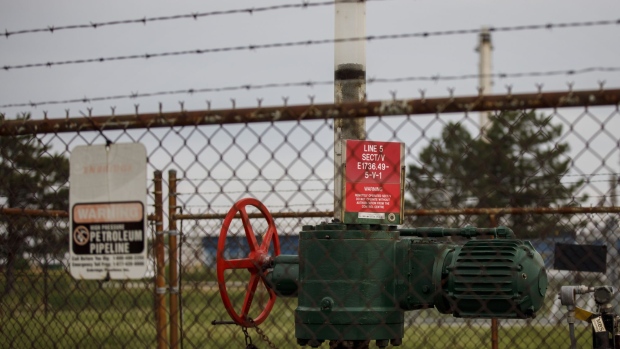 Equipment along the Enbridge Line 5 pipeline route in Sarnia, Ontario, Canada, on Tuesday, May 25, 2021. Enbridge Inc. said it will continue to ship crude through its Line 5 pipeline that crosses the Great Lakes, despite Michigan Governor Gretchen Whitmer's order to shut the conduit.