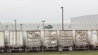 Trailers sit outside the Cargill Inc. beef plant in High River, Alberta, Canada, on Monday, May 4, 2020. The facility, which accounts for about 40% of Canada’s beef processing capacity, resumed work today despite the protests of the the union, which says the facility should remain closed until the company can ensure the safety of workers.
