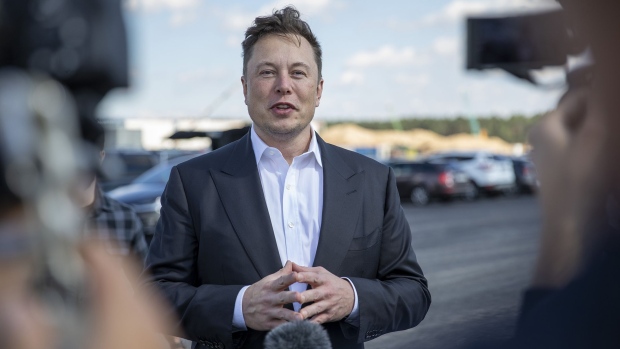 Elon Musk arrives to review the construction site of the new Tesla Gigafactory near Berlin in 2020. Photographer: Maja Hitij/Getty Images Europe