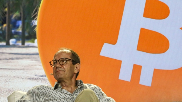 Fred Thiel, chief executive officer of Marathon Digital Holdings, listens during the Bitcoin 2021 conference in Miami, on June 5, 2021. 