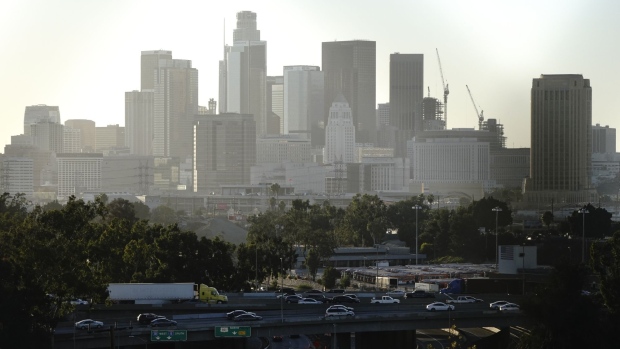 Buildings in the skyline of Los Angeles, California, U.S., on Friday, Dec. 18, 2020. Greater Los Angeles is emerging as America's hardest hit metropolitan area as Covid-19 sweeps across California like never before. Photographer: Bing Guan/Bloomberg