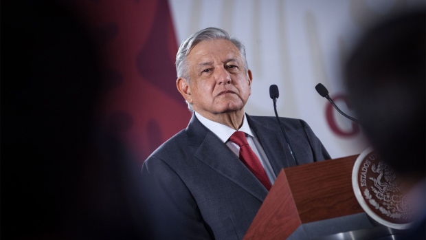 MEXICO CITY, MEXICO - JUNE 14: Mexico President Andres Manuel Lopez Obrador speaks during the daily morning press briefing at Palacio Nacional on June 14, 2019 in Mexico City, Mexico. (Photo by Pedro Mera/Getty Images)