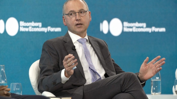 Werner Baumann, chief executive officer of Bayer AG, speaks during the Bloomberg New Economy Forum in Singapore, on Thursday, Nov. 18, 2021. The New Economy Forum is being organized by Bloomberg Media Group, a division of Bloomberg LP, the parent company of Bloomberg News.