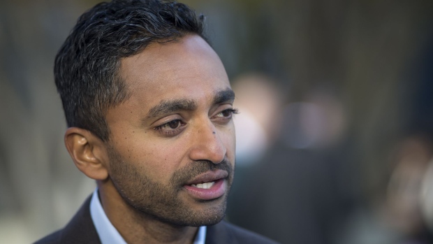 Chamath Palihapitiya, co-founder and chief executive officer of Social+Capital Partnership LLC, speaks during a Bloomberg Technology television interview at the Vanity Fair New Establishment Summit in San Francisco, California, U.S., on Wednesday, Oct. 19, 2016. The annual summit brings together leaders of technology, politics, business, media, and the arts for inspiring conversations on the issues and innovations shaping the future.