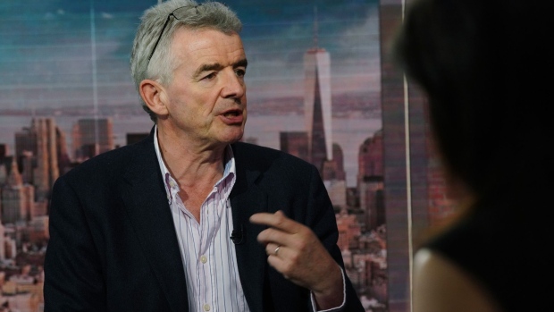 Michael O'Leary, chief executive officer of Ryanair Holdings Plc, speaks during a Bloomberg Television interview in New York, U.S., on Monday, May 20, 2019. O'Leary discussed full-year results, Thomas Cook Airlines, the Boeing 737 Max, and optimism for no hard Brexit.
