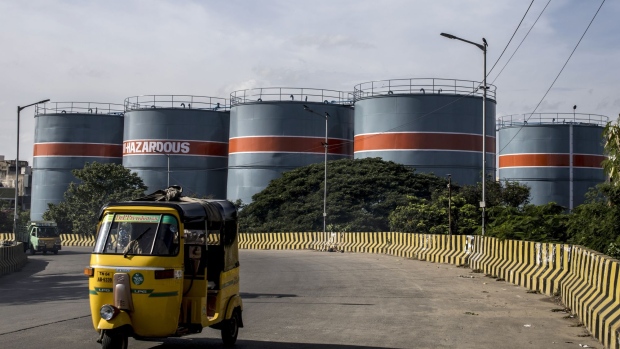 Oil storage tanks in Chennai, India. Photographer: Anindito Mukherjee/Bloomberg