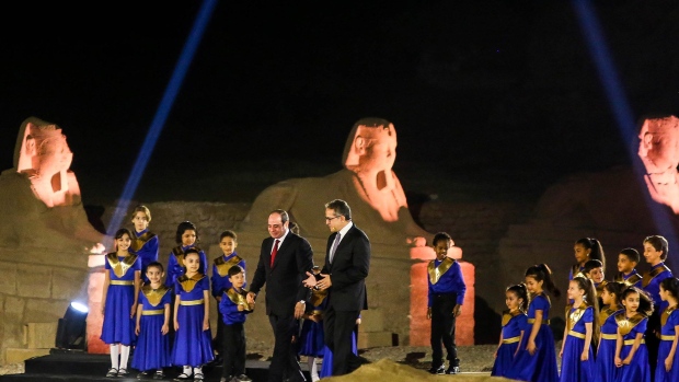 Luxor temple shows before start of the parade on November 25, 2021 in Luxor, Egypt.