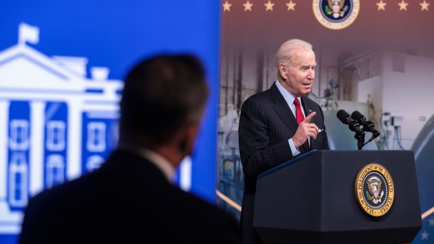 U.S. President Joe Biden speaks on the economy in the Eisenhower Executive Office Building in Washington, D.C., U.S., on Tuesday, Nov. 23, 2021. The U.S. will release 50 million barrels of crude from its strategic reserves in concert with China, Japan, India, South Korea and the U.K., an unprecedented, coordinated attempt by the world's largest oil consumers to tame prices that risks a backlash by OPEC+.