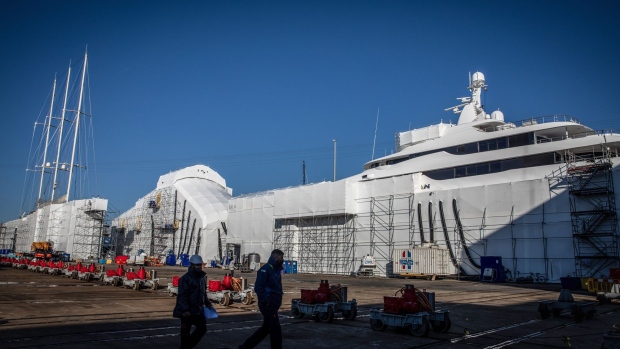 Superyachts in the fully-electrified shipyard. Photographer: Angel Garcia/Bloomberg