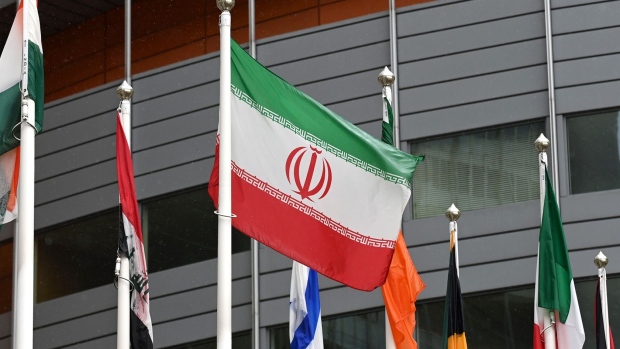 VIENNA, AUSTRIA - MAY 23: The flag of Iran is seen among others ahead of a press conference by Rafael Grossi, Director General of the IAEA, about the agency monitoring of Iran's nuclear energy program on May 23, 2021 in Vienna, Austria. The IAEA has been in talks with Iran over extending the agency's monitoring program. Meanwhile Iranian and international representatives have been in talks in recent weeks in Vienna over reviving the JCPOA Iran nuclear deal. (Photo by Thomas Kronsteiner/Getty Images) Photographer: Thomas Kronsteiner/Getty Images Europe