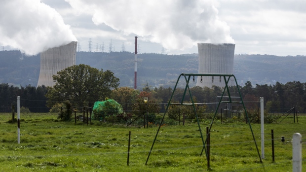 Cooling towers at the Tihange nuclear power station, operated by Engie SA, in Huy, Belgium, on Tuesday, Oct. 26, 2021. As recently as 2000, Europe generated almost a third of its electricity from nuclear fission, the highest proportion of any region. Photographer: Thierry Monasse/Bloomberg