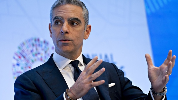 David Marcus, head of blockchain with Facebook Inc., speaks at a panel discussion during the annual meetings of the International Monetary Fund and World Bank Group in Washington, D.C., U.S., on Wednesday, Oct. 16, 2019. The IMF made a fifth-straight cut to its 2019 global growth forecast, citing a broad deceleration across the world's largest economies as trade tensions undermine the expansion.
