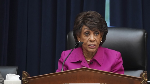 Representative Maxine Waters, a Democrat from California and chairwoman of the House Financial Services Committee, speaks during a hearing in Washington, D.C., U.S., on Thursday, Sept. 30, 2021. The Treasury secretary this week warned in a letter to congressional leaders that her department will effectively run out of cash around Oct. 18 unless Congress suspends or increases the debt limit.