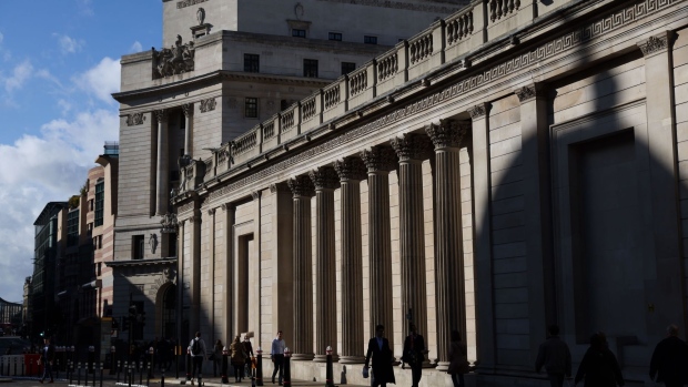 The Bank of England in the City of London, U.K., on Wednesday, Oct. 20, 2021. The U.K. Treasury is resisting pressure to increase spending in next week's budget because of concern that doing so would backfire by prompting the BOE to raise interest rates more aggressively. Photographer: Hollie Adams/Bloomberg