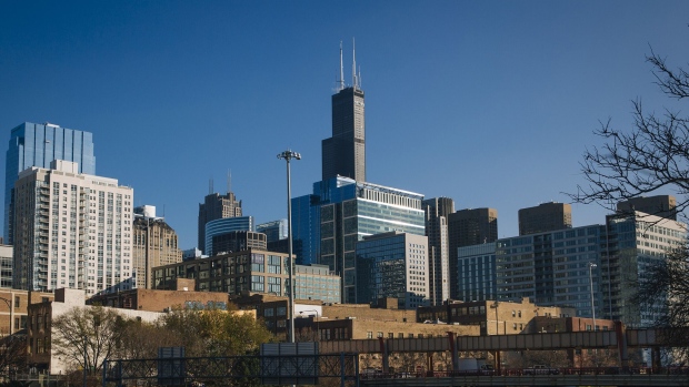 Willis Tower, center, in Chicago.