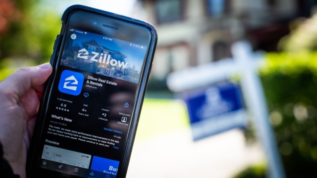 The Zillow app on a mobile phone arranged in Dobbs Ferry, New York, U.S., on Saturday, May 1, 2021. Zillow Group Inc. is scheduled to release earnings figures on May 4. Photographer: Tiffany Hagler-Geard/Bloomberg
