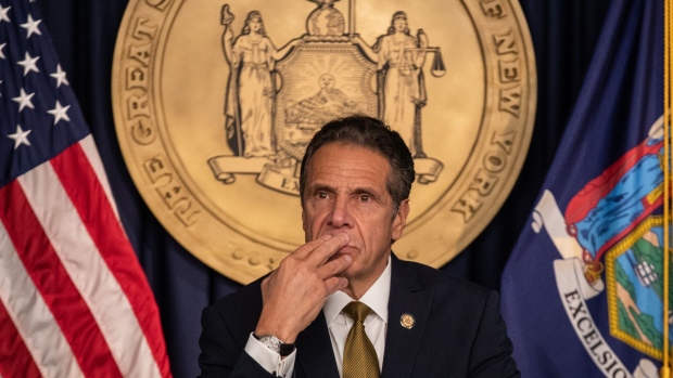 Andrew Cuomo, governor of New York, pauses while speaking during a news conference in New York, U.S., on Monday, Oct. 5, 2020. Governor Cuomo said New York City public and private schools in viral hot spots must close Tuesday, and he threatened to shut religious institutions if members don’t follow rules about masks and social distancing.