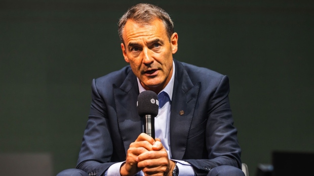 Bernard Looney, chief executive officer of BP Plc, speaks during the Federation of German Industries (BDI) conference in Berlin, Germany, on Tuesday, Oct. 6, 2020. Europe’s largest economy is showing signs of improvement, but the scale of the damage justifies Germany’s unprecedented borrowing and spending, Merkel said in a video statement to Germany’s BDI industry lobby.