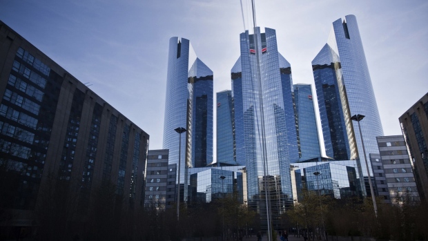 he headquarters of Societe Generale SA stand in the La Defense business district of Paris, France.