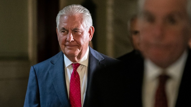Rex Tillerson, former chief executive officer of Exxon Mobil Corp., departs from state court in New York, U.S., on Wednesday, Oct. 30, 2019.