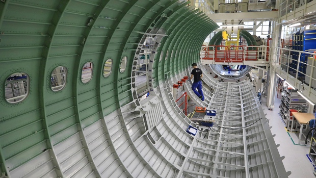 Fuselage assembly at Airbus SE in Hamburg, Germany.