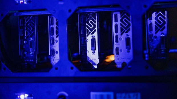 Racks housing graphics processing units (GPU) mine the Ethereum and Zilliqa cryptocurrencies at the Evobits crypto farm in Cluj-Napoca, Romania, on Wednesday, Jan. 22, 2021. The world’s second-most-valuable cryptocurrency, Ethereum, rallied 75% this year, outpacing its larger rival Bitcoin. Photographer: Akos Stiller/Bloomberg