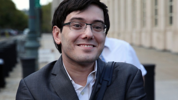 Martin Shkreli, former chief executive officer of Turing Pharmaceuticals AG, exits federal court in the Brooklyn borough of New York, U.S., on Thursday, Aug. 3, 2017. The 34-year-old Shkreli, known as "Pharma Bro," is accused of taking money from investors in his previous hedge funds and using it to start Retrophin, then using the drug-development company's cash to pay them back.