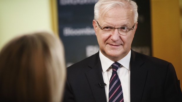 Olli Rehn, governor of the Bank of Finland, reacts during a Bloomberg Television interview at the central bank in Helsinki, Finland, on Thursday, Oct. 10, 2019. Rehn, who is also a member of the governing council of the European Central Bank, said a report by the Financial Times on Thursday stating ECB President Mario Draghi ignored advice from monetary policy committee against resuming quantitative easing is "greatly exaggerated."