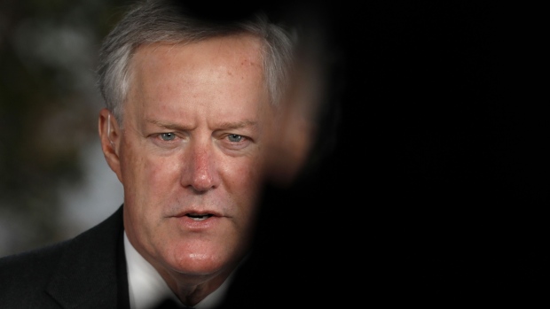 Mark Meadows, White House chief of staff, speaks during a television interview outside the White House in Washington, D.C., U.S., on Sunday, Oct. 25, 2020. Meadows defended the White House response to the coronavirus after infections of at least three staff and advisers to Vice President Mike Pence, but said the U.S. isn't going to "control" the pandemic.