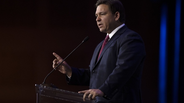 Ron DeSantis, governor of Florida, speaks during the Republican Jewish Coalition (RJC) Annual Leadership Meeting in Las Vegas, Nevada, U.S., on Saturday, Nov. 6, 2021. Following Tuesday's results, the National Republican Campaign Committee added 13 House Democrats to the list of 57 it was targeting for defeat in the midterm elections as the GOP seeks to erase Democrats five-seat margin in the House and control of the 50-50 Senate with Vice President Kamala Harris's vote.