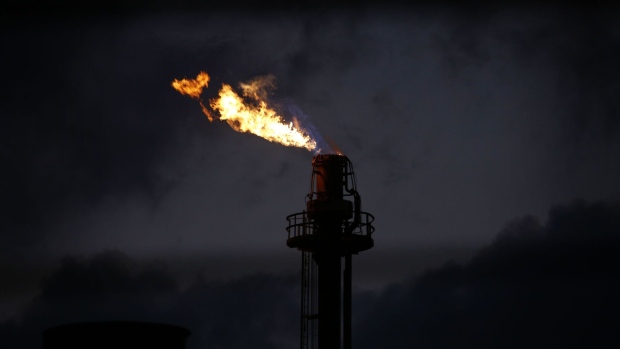 A gas flare is seen at sunset at the Marathon Petroleum oil refinery in Catlettsburg, Kentucky, U.S., on Tuesday, July 28, 2020. Marathon Petroleum Corp. is scheduled to release earnings figures on August 3.
